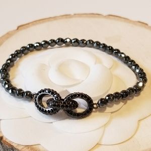 New Black CZ pave Hematite Stretch Bracelet